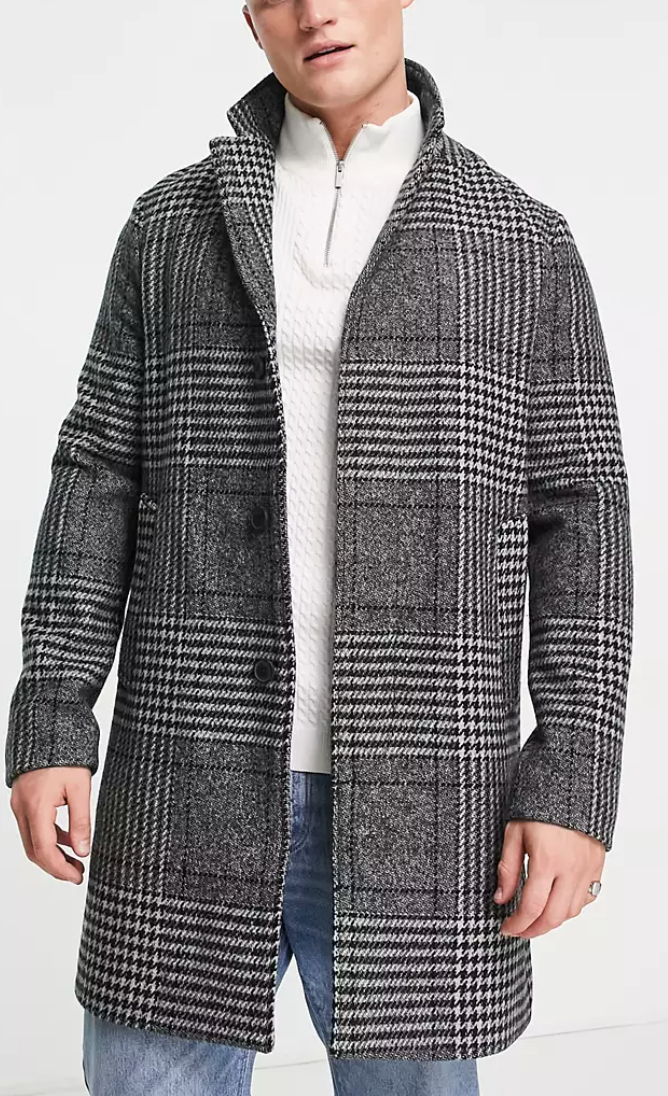 manteau à carreaux gris anthracite