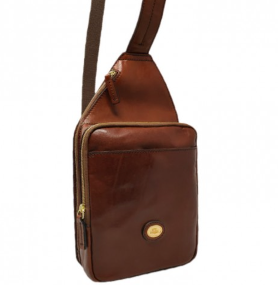 Sac Bandoulière POURCHET Vintage - Cuir Bleu - Grand Format - Occasion