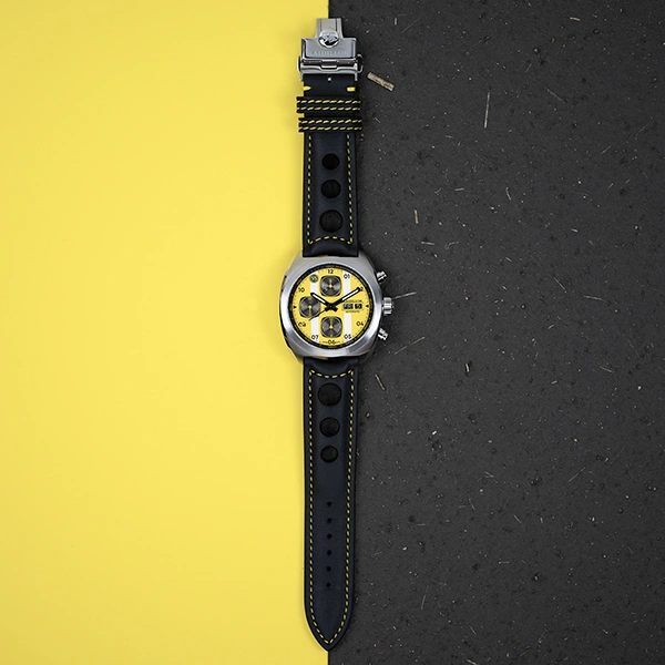chronographe montre Raidillon noire et jaune