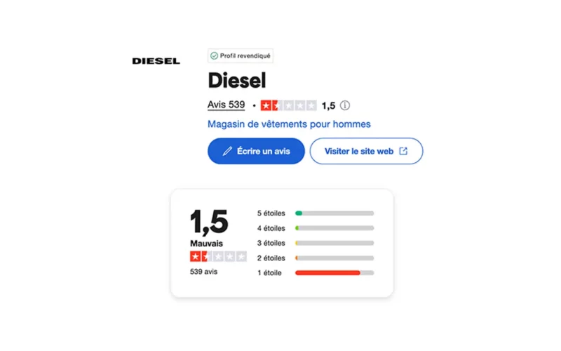 avis sur Diesel trustpilot