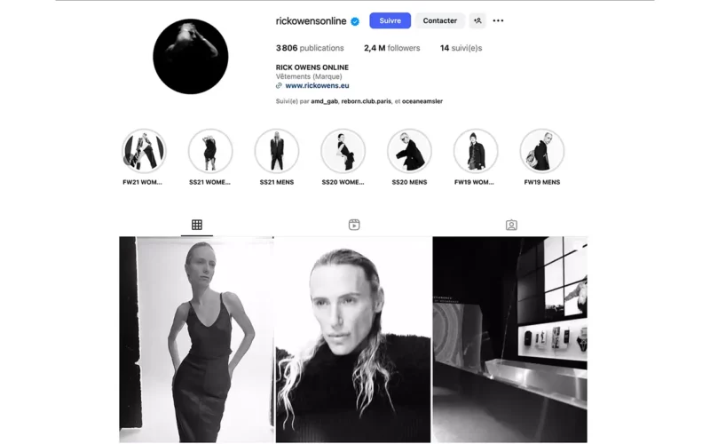 avis sur Rick Owens instagram