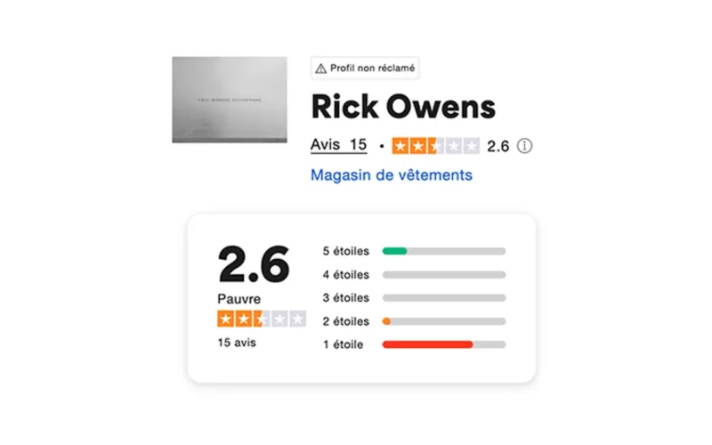 avis sur Rick Owens trustpilot