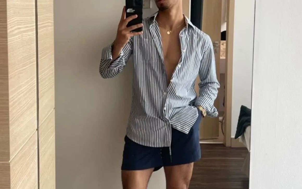 micro short pour homme chemise rayure