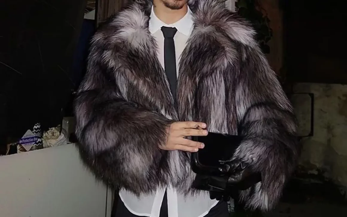 manteau en fausse fourrure pour homme trendy grise